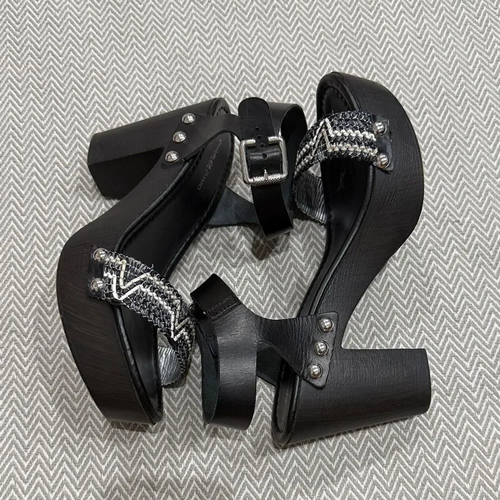 Charles David Black and Silver Platform Sandals Size 8